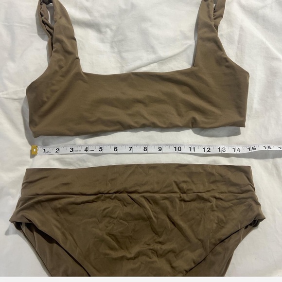 Djerf Avenue Square Bikini Top & High Waisted Bottoms- in the color Biscuit - Picture 4 of 6